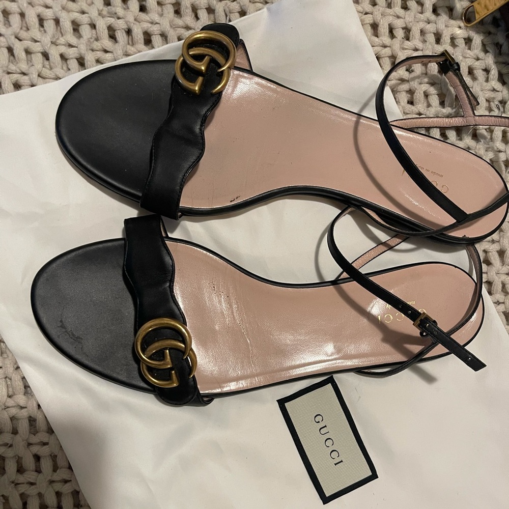 Gucci Marmont Leather Double G Sandals